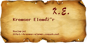 Kremser Elemér névjegykártya